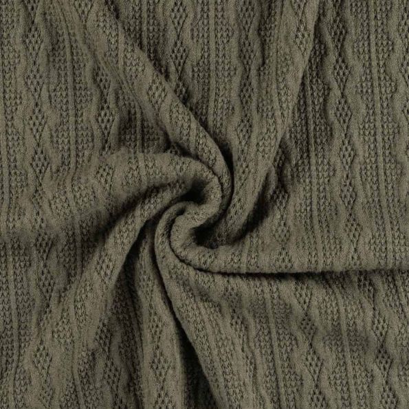 Tissu Maille torsadée extensible Craftine Soft Grey Vert kaki - Par 10 cm