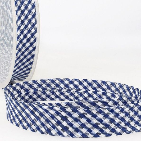 Biais tissé 20 mm Bleu nuit Petits carreaux x1m