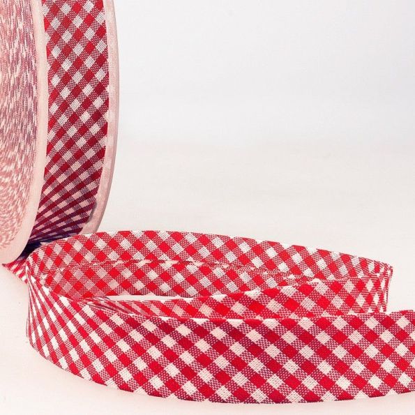 Biais tissé 20 mm Rouge Petits carreaux x1m