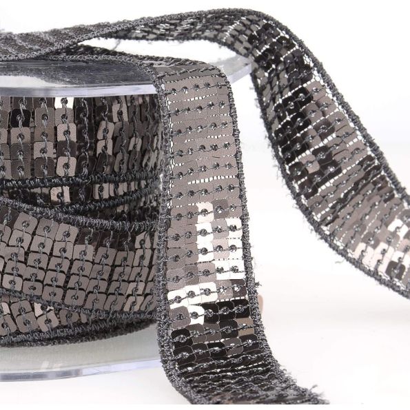 Galon Paillettes 22 mm Gris Paillettes x1m