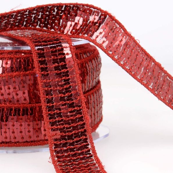 Galon Paillettes 22 mm Rouge alizarine Paillettes x1m