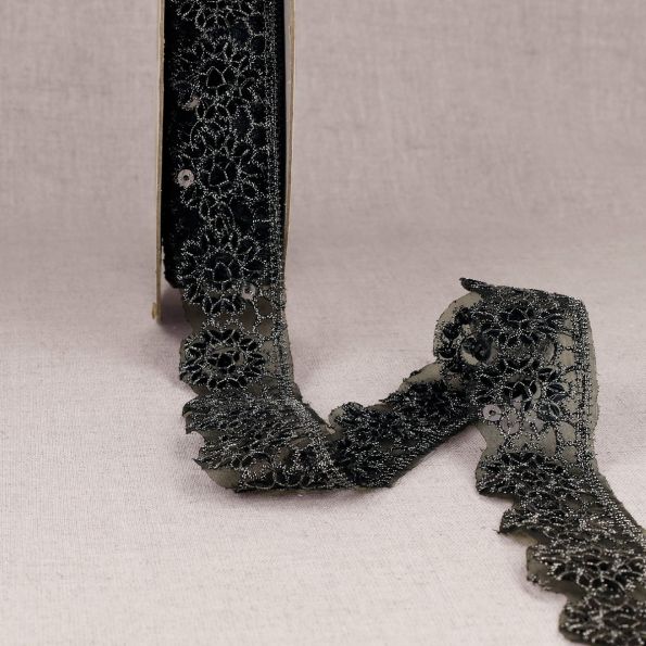 Ruban Dentelle pailleté 30 mm Noir x1m