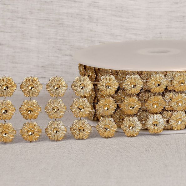 Galon Fleurs paillettes 55 mm 3 rangs Or x1m