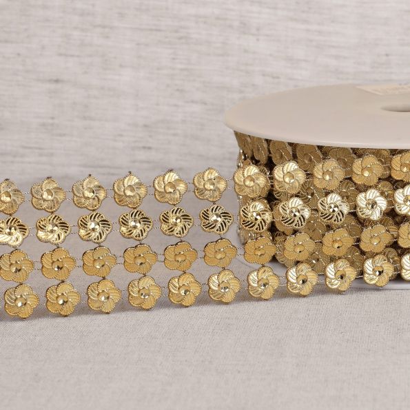 Galon Fleurs paillettes 55 mm 4 rangs Or x1m