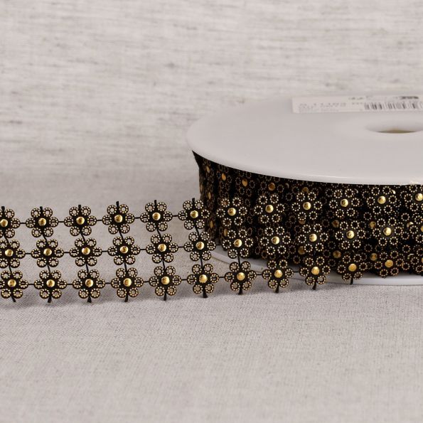 Galon Fleurs paillettes 30 mm 3 rangs Or x1m
