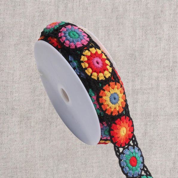 Galon Coton Crochet rosace 45 mm Noir x1m