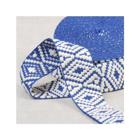 Sangle Ethnique 38 mm - Bleu et blanc x1m