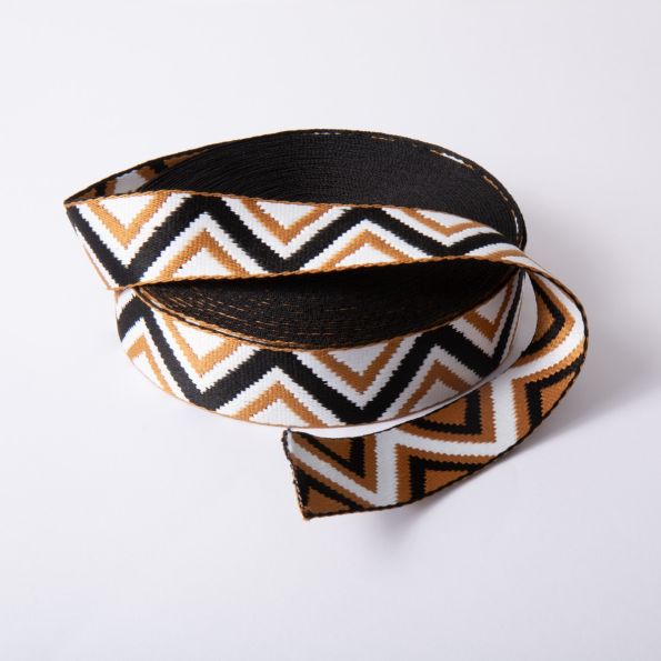 Sangle Ethnique 38 mm - Beige et noir x1m