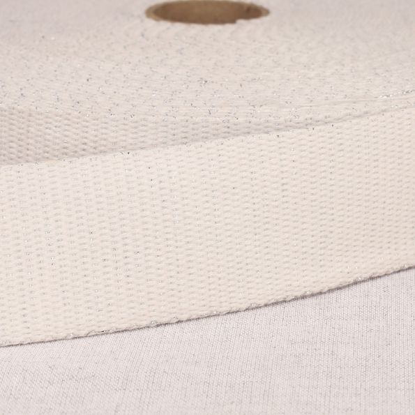 Sangle Polyester Lurex aspect Coton 40 mm Blanc x1m