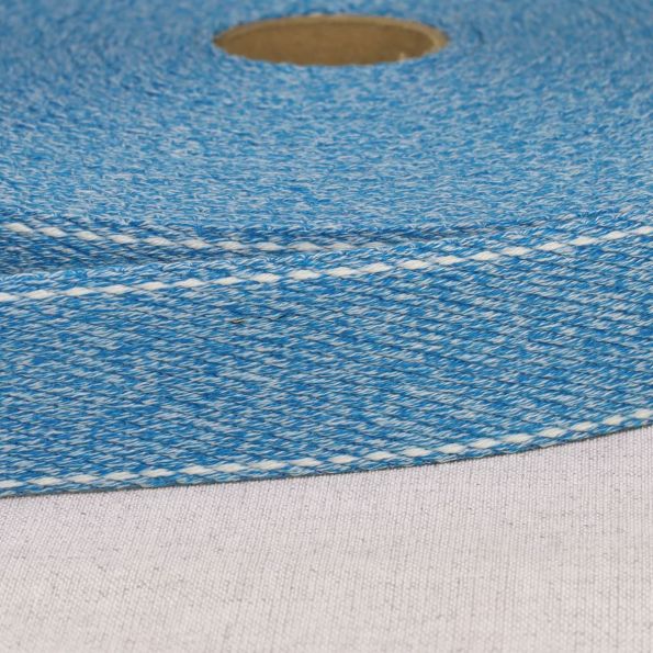 Sangle chinée point sellier 30 mm Bleu x1m