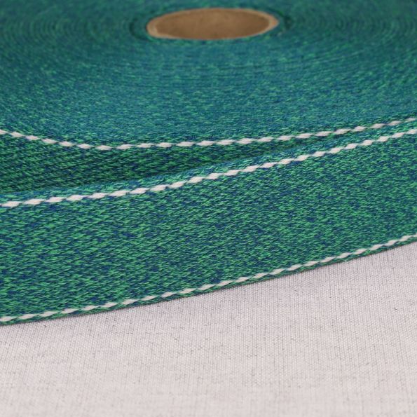 Sangle chinée point sellier 30 mm Vert et bleu x1m