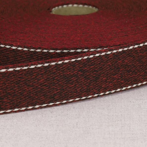 Sangle chinée point sellier 30 mm Bordeaux x1m