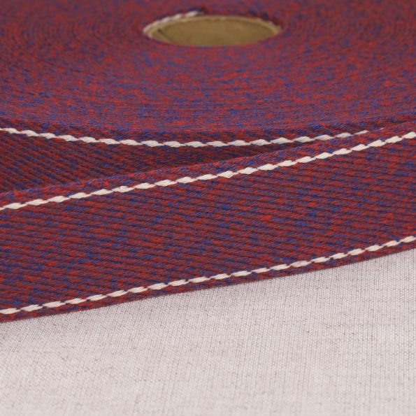 Sangle chinée point sellier 30 mm Prune et bleu x1m