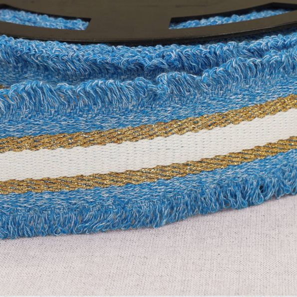 Sangle frangette Lurex 50 mm Bleu x1m