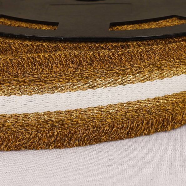 Sangle frangette Lurex 50 mm Moutarde x1m