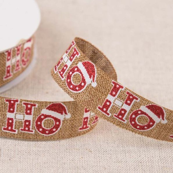Ruban de Noël "Ho Ho" 16 mm Naturel x1m