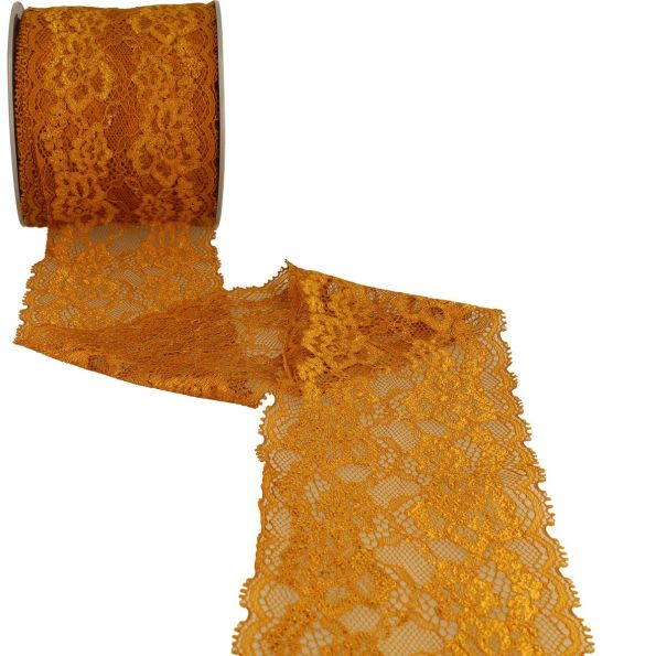 Dentelle Rachel fleurs Moutarde - 100 mm