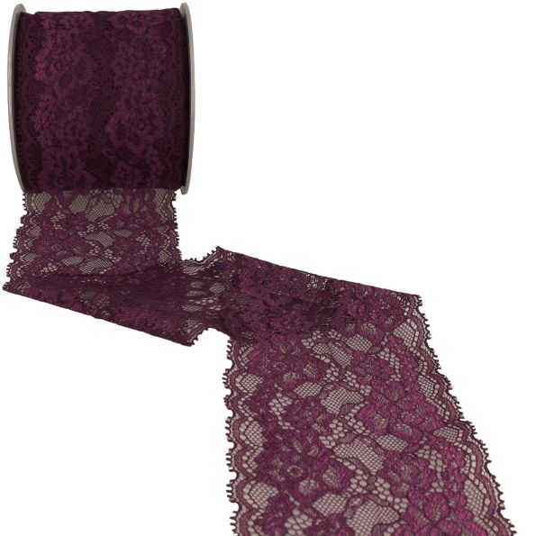 Dentelle Rachel fleurs Prune foncé - 100 mm