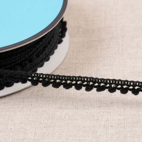 Galon petits pompons 10 mm Noir x1m