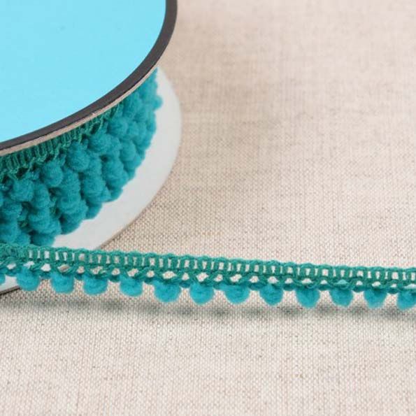 Galon petits pompons 10 mm Bleu canard x1m