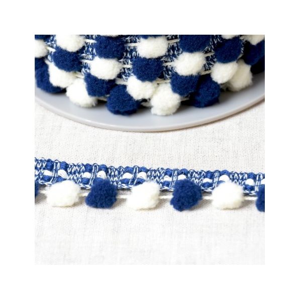 Galon Pompons Bicolore Bleu marine et blanc x1m