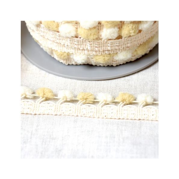 Galon Pompons Bicolore Beige et écru x1m