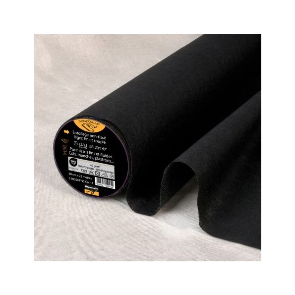 Entoilage  Thermocollant non tissé fine N40 Noir - Par 10 cm