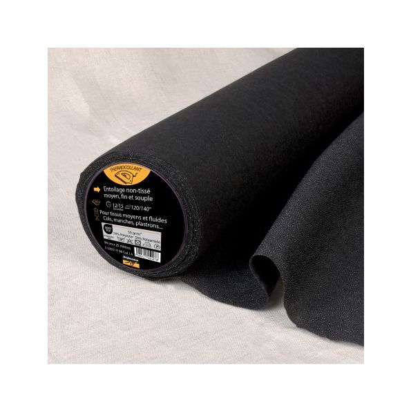 Entoilage  Thermocollant non tissé fine N50 Noir - Par 10 cm