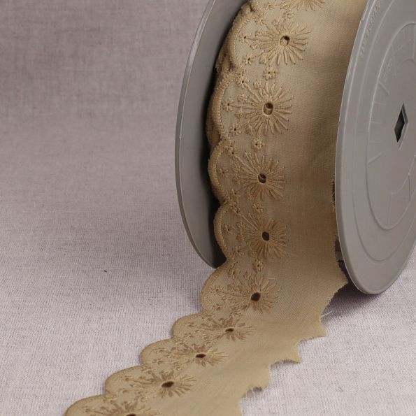 Ruban Broderie anglaise 48 mm soleil Beige x1m