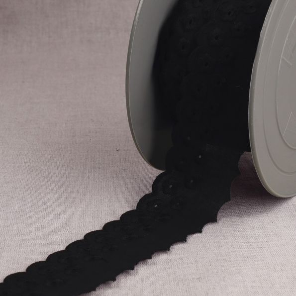 Galon Broderie anglaise fleurs 40 mm Noir x1m