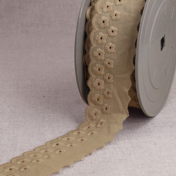 Galon Broderie anglaise fleurs 40 mm Beige x1m