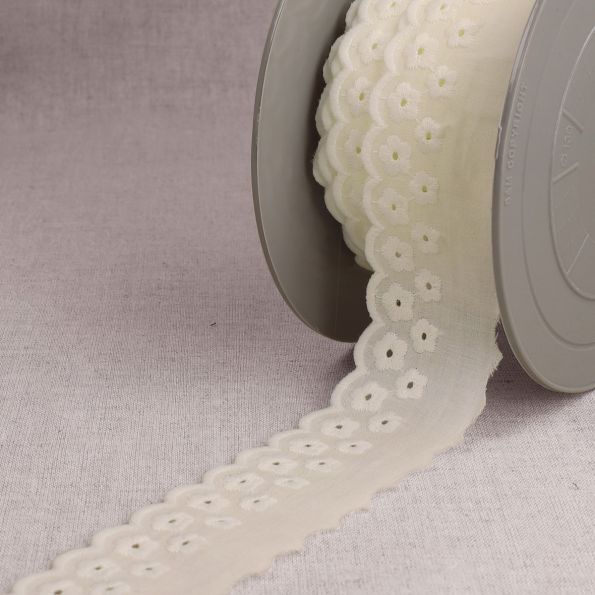 Galon Broderie anglaise fleurs 40 mm Ecru x1m