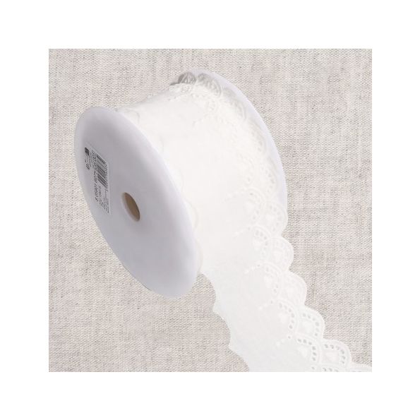 Ruban Broderie anglaise 75 mm ajourée Blanc x1m