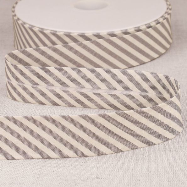 Biais replié 25 mm Rayé Gris clair x1m