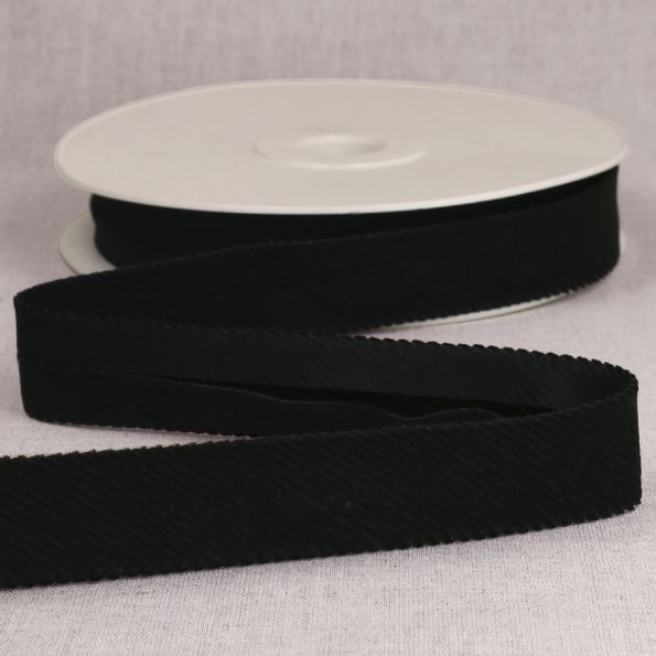 Biais Velours grosses côtes 25 mm Noir x1m
