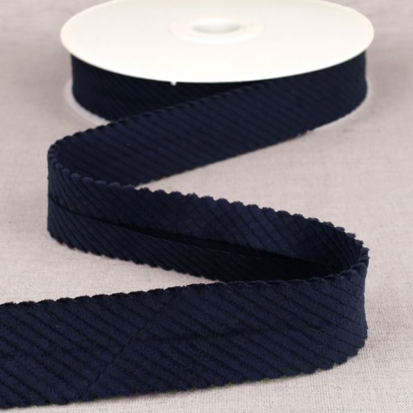 Biais Velours grosses côtes Bleu marine - 30 mm