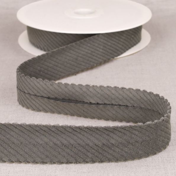 Biais Velours grosses côtes Gris clair - 30 mm