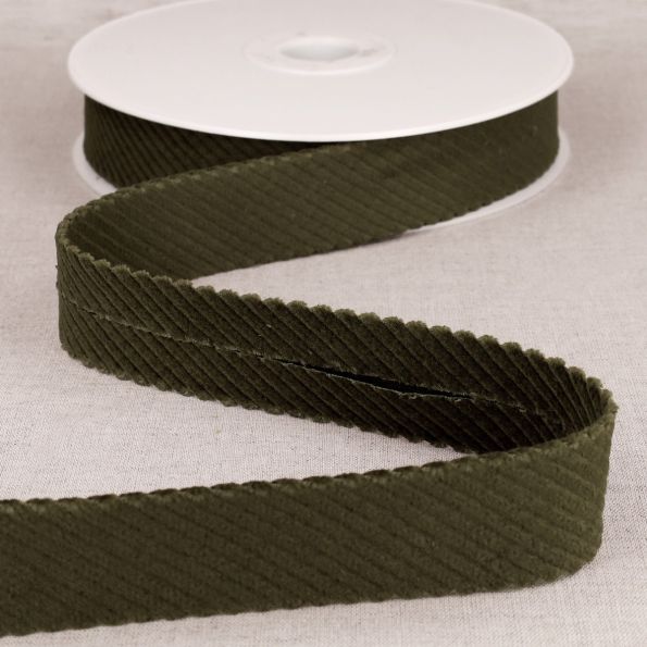 Biais Velours grosses côtes Vert kaki - 30 mm