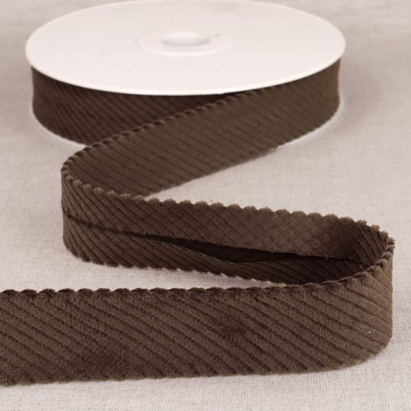 Biais Velours grosses côtes Marron chocolat - 30 mm
