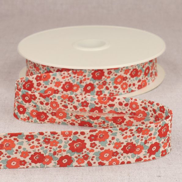 Biais replié 25mm Petites fleurs Rouge x1m