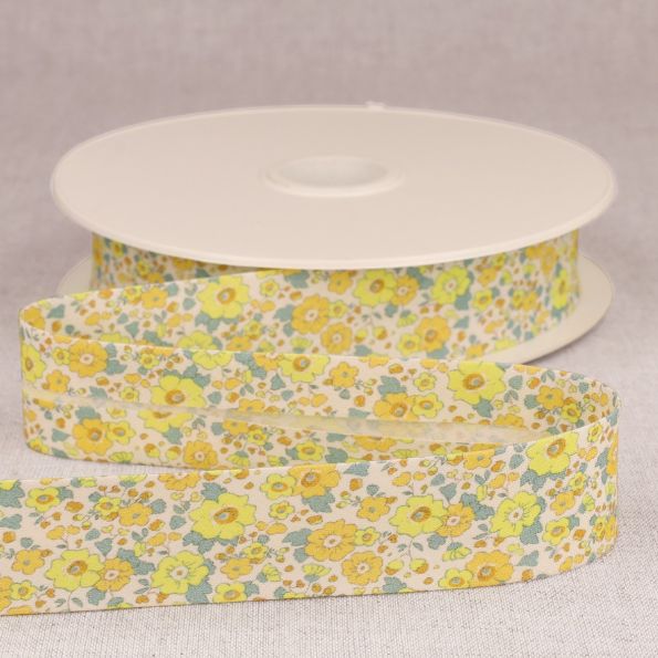 Biais replié 25mm Petites fleurs Jaune x1m