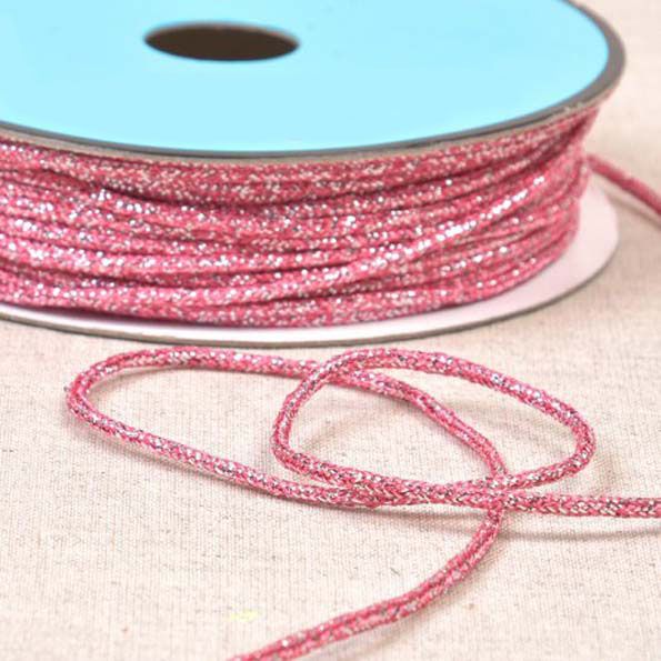 Cordon chiné lurex 2 mm Rose et argent x1m