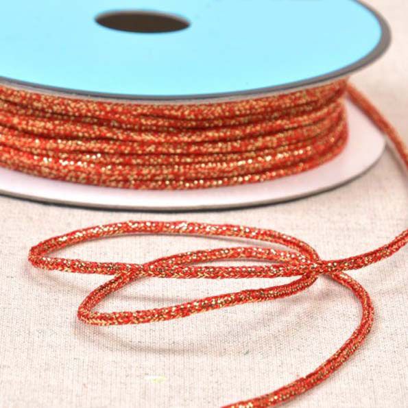 Cordon chiné lurex 2 mm Rouge et or x1m