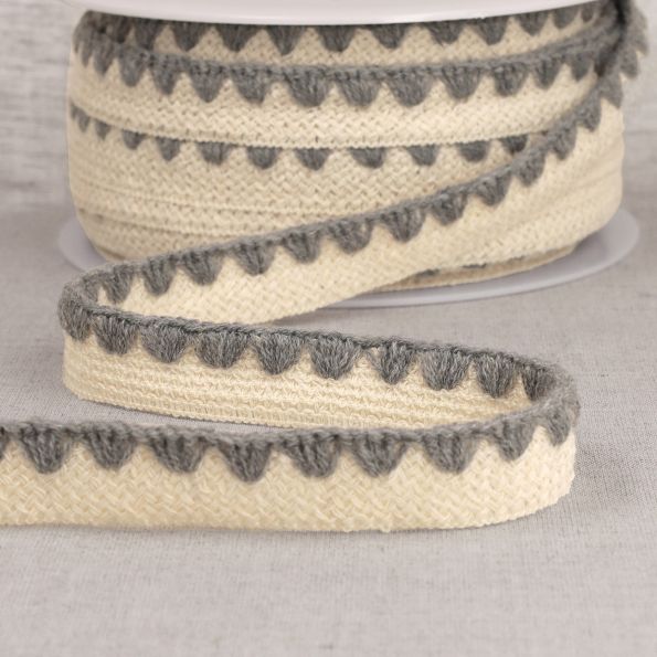 Galon Tresse pré pliée zig zag Gris clair x1m