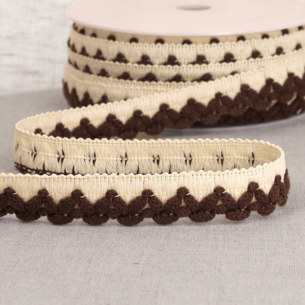Galon Tresse zig zag 22 mm pompons Marron chocolat x1m