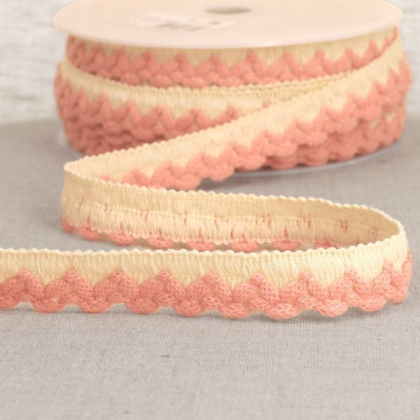 Galon Tresse zig zag 22 mm pompons Rose clair x1m