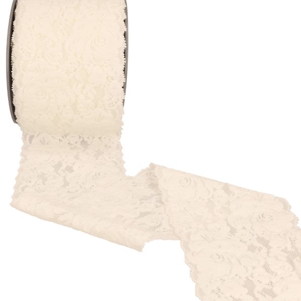 Dentelle élastique roses Ecru - 100 mm