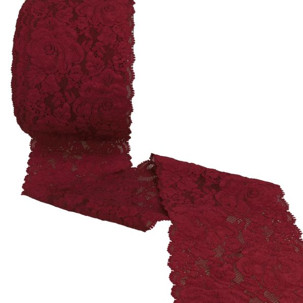 Dentelle élastique roses Bordeaux - 100 mm