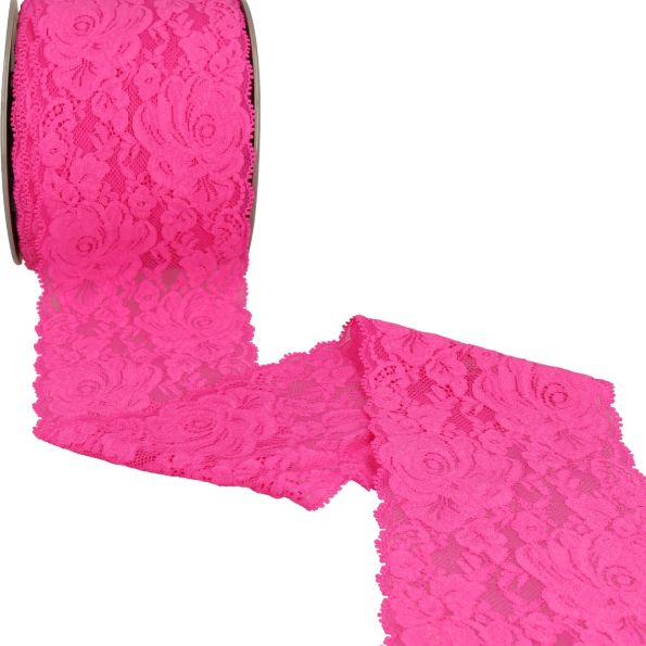 Dentelle élastique roses Fuschia - 100 mm