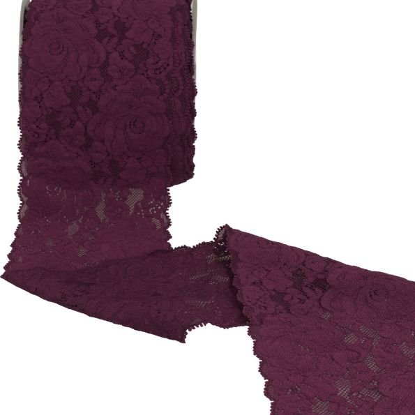 Dentelle élastique roses Prune - 100 mm